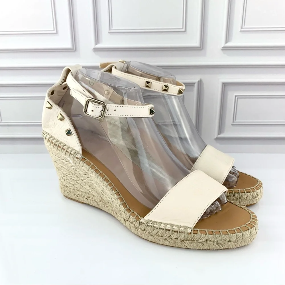 NEW! Anthropologie Maypol White Leather Wrap Espadrille Wedges Size 40 9